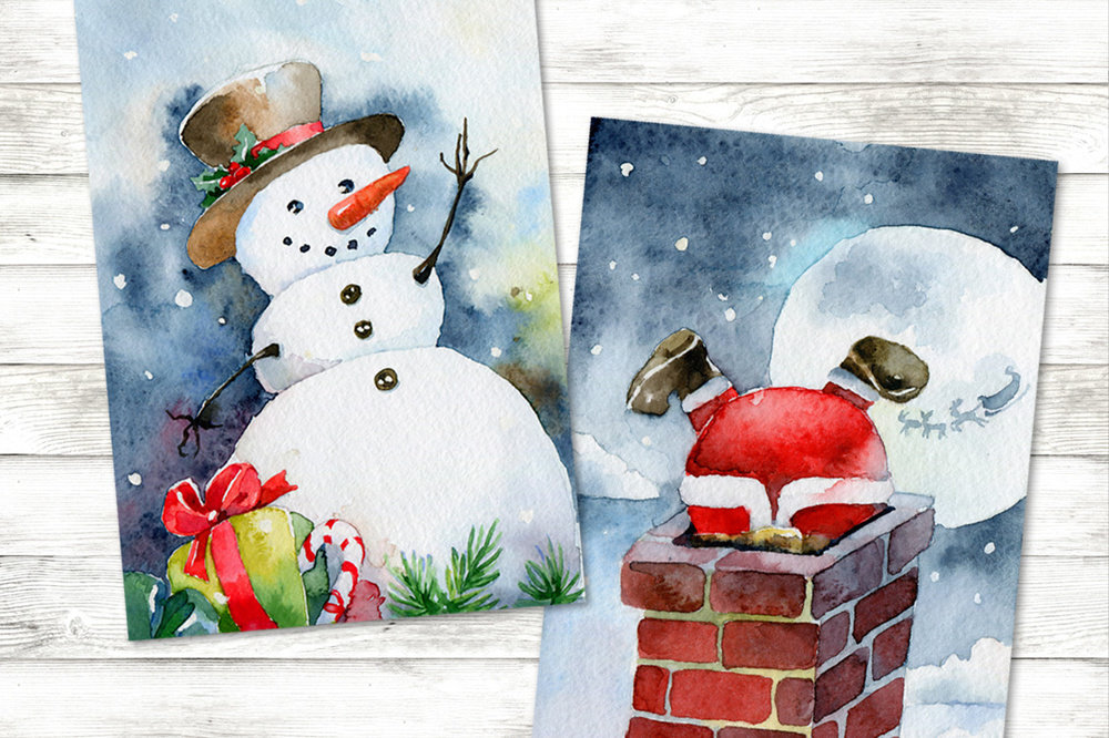 Рисованные новогодние открытки и детские рисунки картинки на Новый год